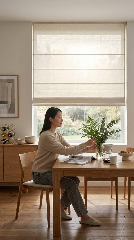 Natural linen Roman shade